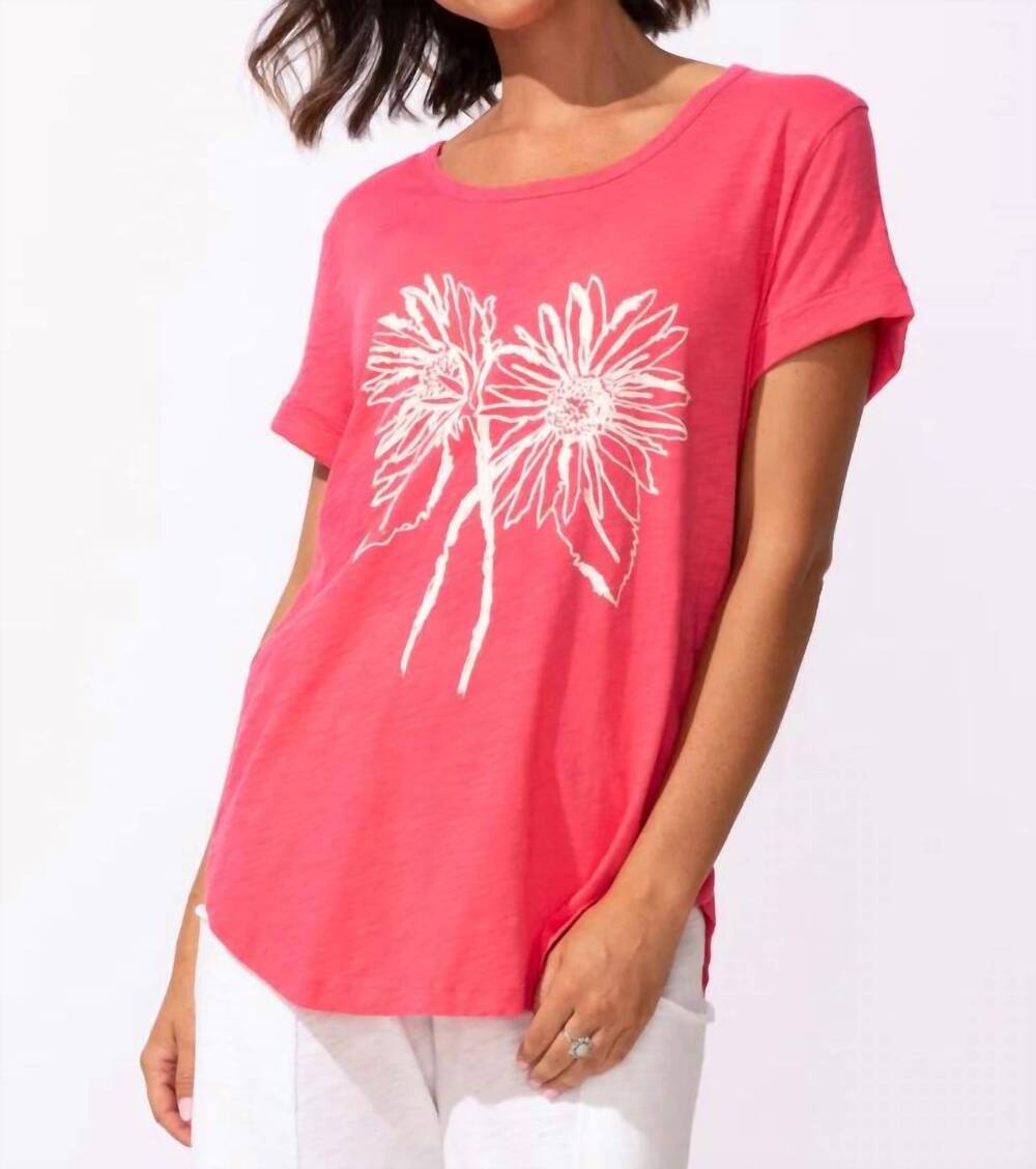 NEW ESCAPE destination floral cuff sleeve tee in pink